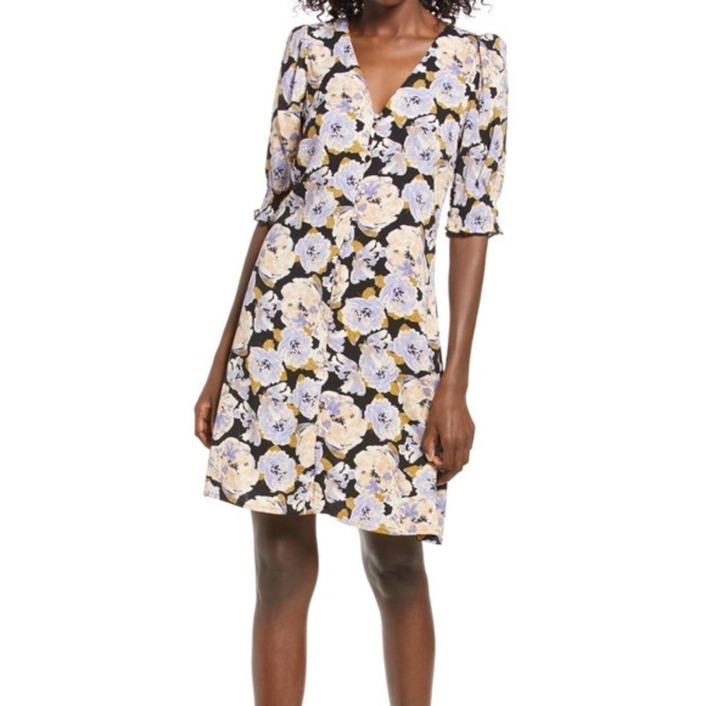 Vero Moda Black Multicolor V Neck Paja floral elbow sleeve dress size XS
